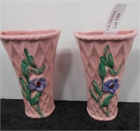 Pair of Pink Floral Wall Pockets 7" Tall