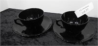 Set of 2 Black Glass Cups & Saucers