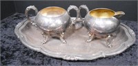 Silver Plate Creamer & Suger w/ Serving Tray