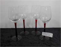 Set of 4 Red Stemmed Wine Glasses