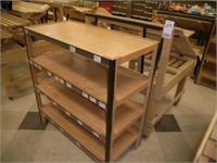 Adjustable wooden display unit on casters