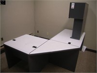 L-shaped corner computer desk w/ top shelving unit