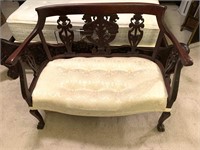 Handcarved Wooden Padded Bench Seat