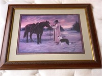 Framed Artwork: Horse, Cowboy, Dog