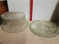 Glass vegetable tray with glass platter and