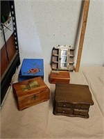 Vintage wood jewelry box, wood trinket box with