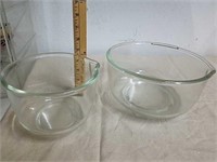 Two vintage heavy glass mixing bowls