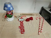 Decorative snowman table lamp with candy canes,