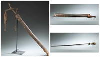 3 African objects incl. staff & sword.