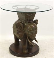 GLASS TOP BRONZE ELEPHANT BASE TABLE