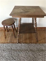 Wood square top table & wood stool