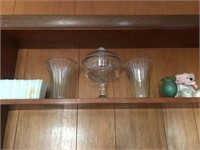 Glass vases & covered candy dish
