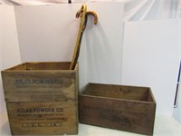 2 Antique Dynamite Boxes,3 WoodCanes-2 Handcrafted