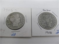 1905 S & 1906 P Barber Half Dollars