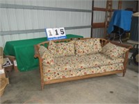 WOOD COUCH WITH CUSHIONS 84 3/4 X 34 X 35