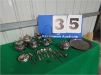 SILVER PLATED ITEMS IN ROUGH CONDITION-, TRAY, TEA