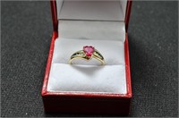 Ruby heart diamond ring 10kt