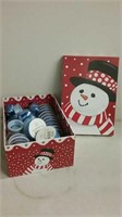 Snowman storage box of holiday blue ribbon