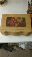 Wood jewelry box with flowers and mirror insert