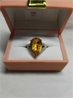 Gorgeous Sterling Silver Large Yellow Stone Ring