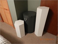 (2) WOODEN PEDESTALS & STORAGE DRUM