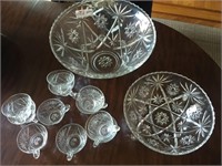 13 pieces of pattern glass,punch bowl and 11 cups