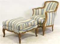 VINTAGE FRENCH BERGERE & MATCHING OTTOMAN