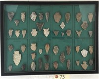 Lot of 47 arrowheads in case