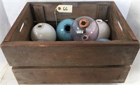 Wooden box w/7 colored globes