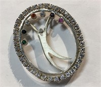 Sterling Silver And Multicolored Stone Pin