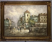 Burnett Oil On Canvas Street Scene In Gilt Frame