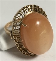 14k Gold And Peach Tiger Eye Ring