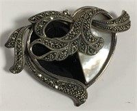 Sterling Silver, Marcasite Hear Pin