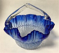 Blue And Clear Art Glass Basket