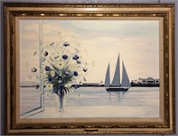 Signed Haas Oil On Canvas Sailboat Scene