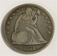 1871 Seated Liberty Silver One Dollar