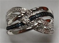 Ladies Sterling Silver Blue & White Diamond Ring