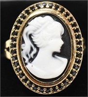 Ladies Sterling Silver Cameo with Onyx Ring