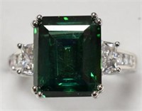 Ladies Sterling Silver Mystic Emerald Estate Ring
