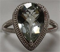 Ladies Sterling Silver Pear Green Amethyst Ring