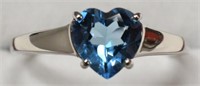 Ladies Sterling Silver Blue Topaz Heart Ring