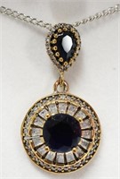 Ladies Sterling Silver Round Sapphire Necklace