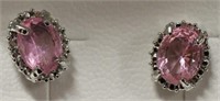 Ladies Sterling Silver Pink Topaz Earrings