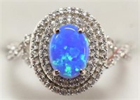 Ladies Sterling Silver Blue Opal Estate Ring
