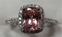 Ladies Sterling Silver Pink Sapphire Ring