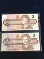 Two 1986 Canadian 2 Dollars in Sequence