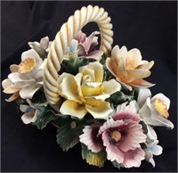 LARGE CAPODIMONTE FLOWER BASKET, MADE IN ITALY