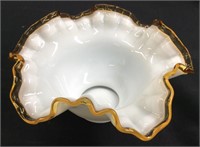 FENTON GOLD RUFFLED EDGE WHITE BOWL