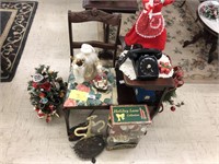 Vintage gossip bench with Christmas decor +