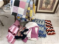 Selection of 9 quilts & afghans